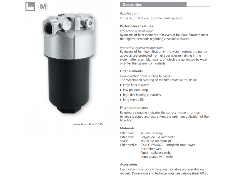 Filtr D090 D100, Rozmiar filtra: D2-G3/4"