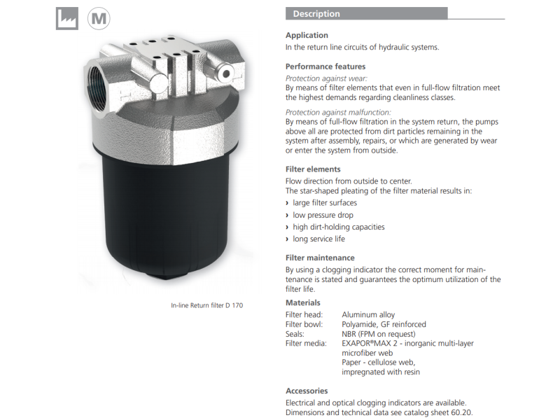 Filtr D170  D230, Rozmiar filtra: D2-G1.1/4"