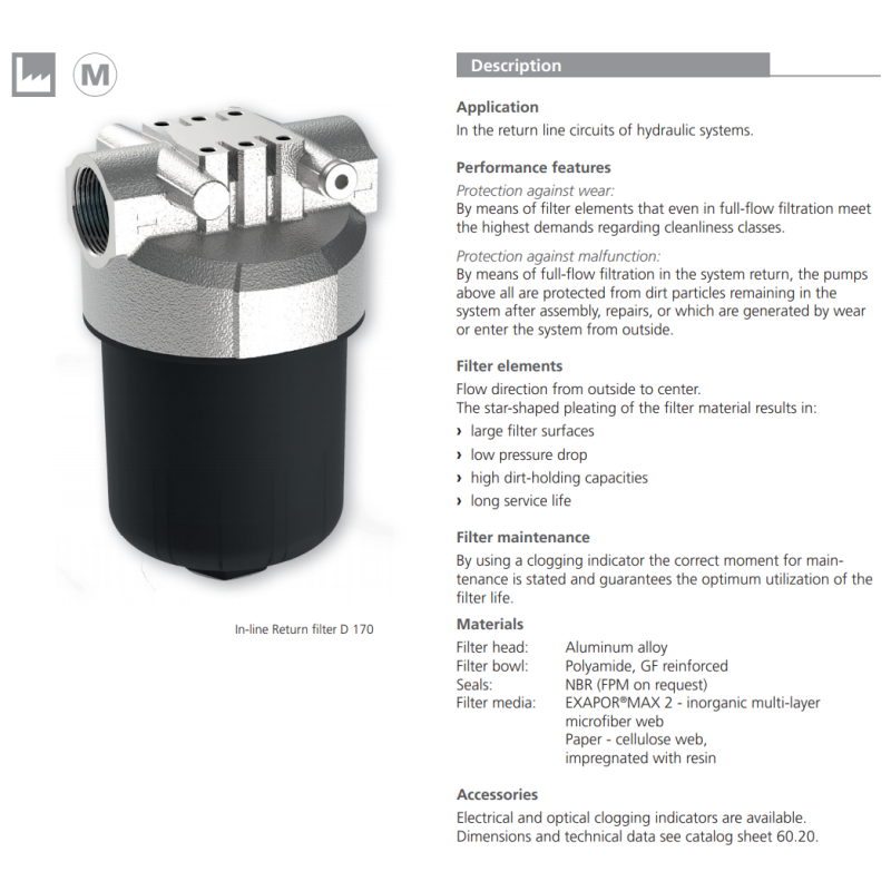 Filtr D170  D230, Rozmiar filtra: D2-G1.1/4"