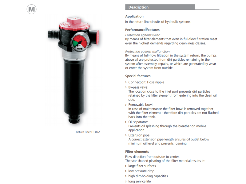 Filtr FR 043 FR 072, Rozmiar filtra: D2- 20,5 mm