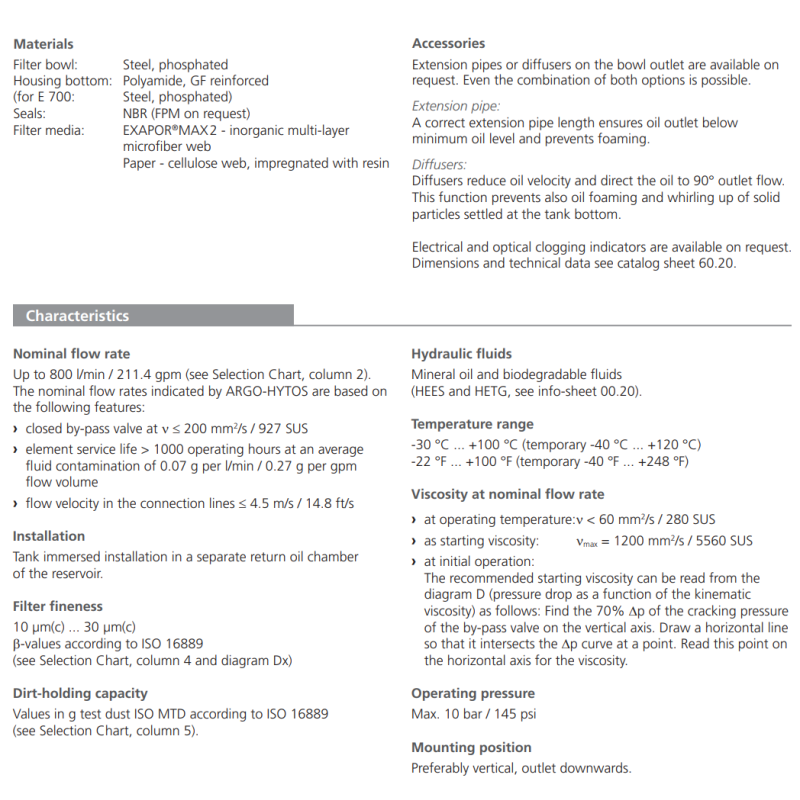 Filtr E 441 E 451 E 461 E 641 E 700