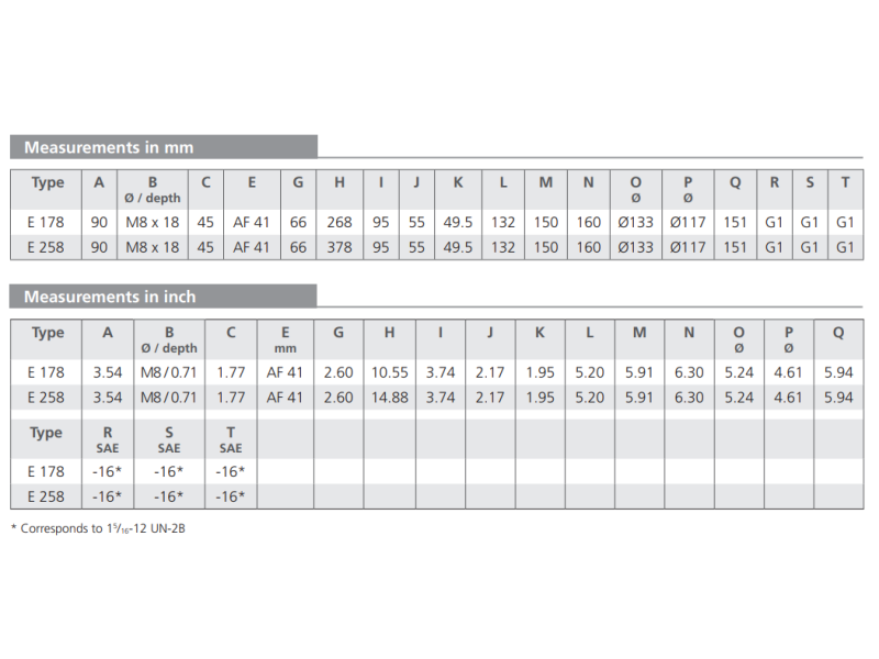 Filtr E 178 E 258, Rozmiar filtra: D2-G1"