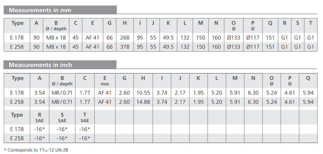 Filtr E 178 E 258, Rozmiar filtra: D2-G1"