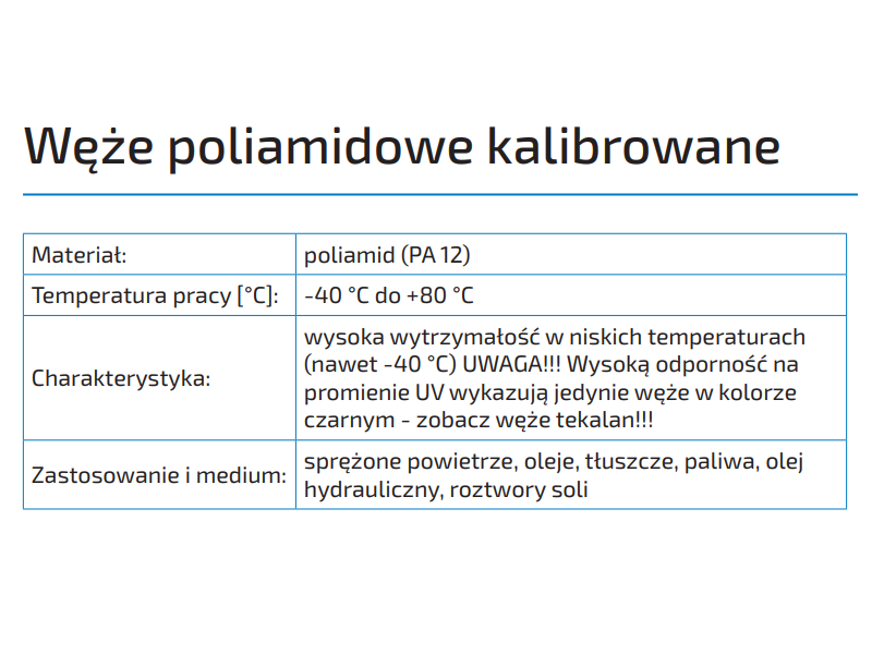Węże poliamidowe kalibrowane