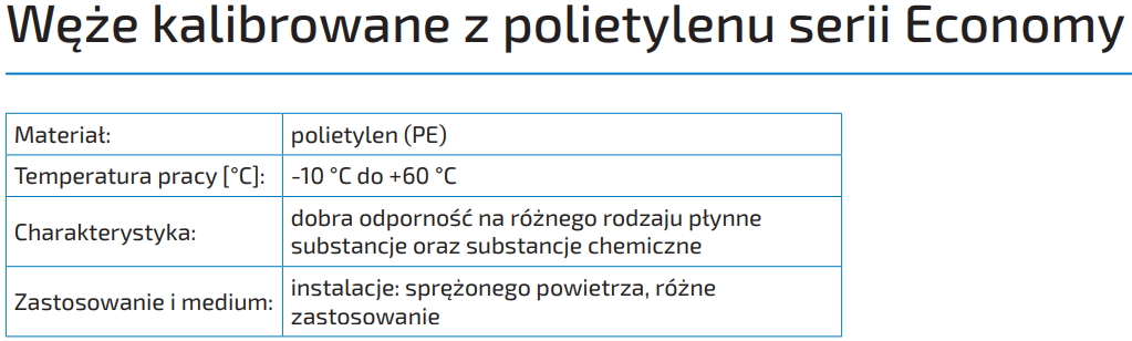 Węże kalibrowane z polietylenu serii Economy