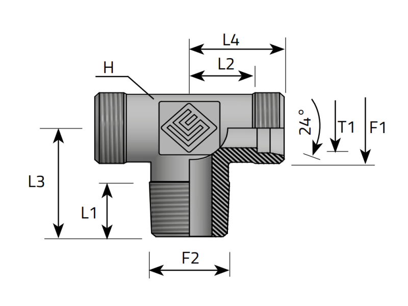 Trójnik symetryczny TET 06L M12x1,5 - 1/8" NPT stożko