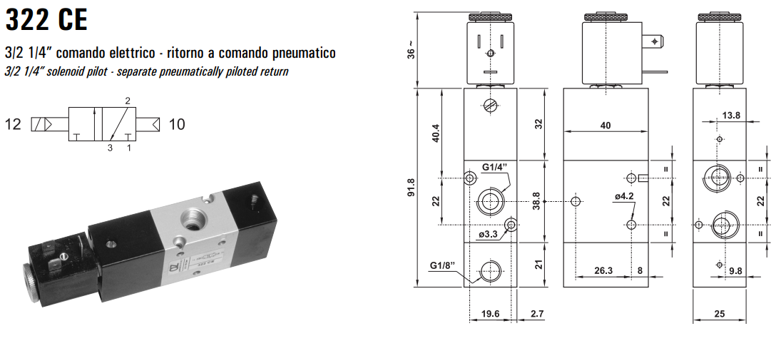 Elektrozawór 322 ME/MEA/CE, Elektrozawory - NC/NO: NC - nor