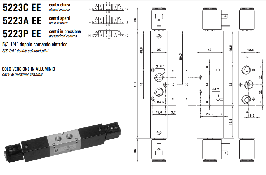 Elektrozawór 5223 C/A/P EE, Elektrozawory - NC/NO: CC - cen