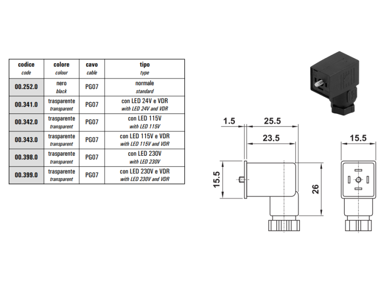 Wtyczka 00.253439, Elektrozawory - wtyczki: LED 24V VDR