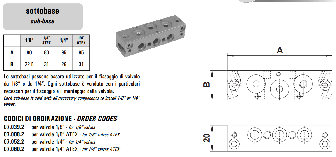 Blok zaworowy 07.03/00/05/06, Rozmiar gwintu (4): 1/4"