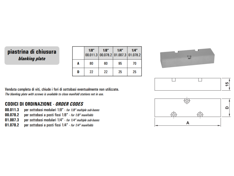 Blok zaworowy 00.01/07//01.00/07, Rozmiar gwintu (4): 1/4"