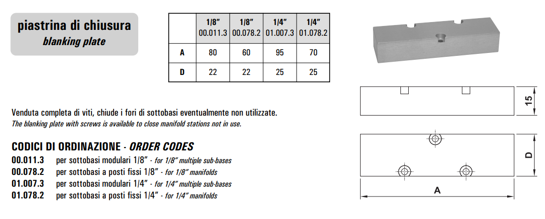 Blok zaworowy 00.01/07//01.00/07, Rozmiar gwintu (4): 1/4"