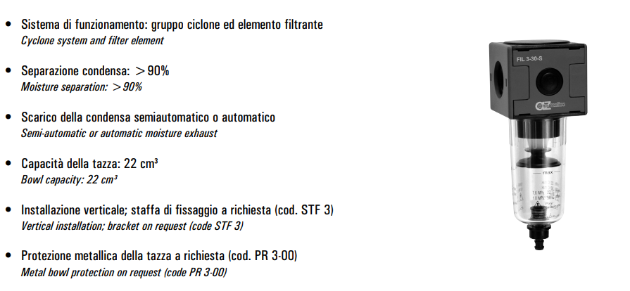 Filtr separujący wodę G3/8" 3-30S/A 3-05S