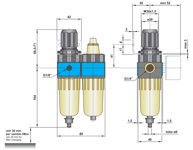 Zespół przygotowania powietrza FR+L G1/4″  FR+L 2-08-25-