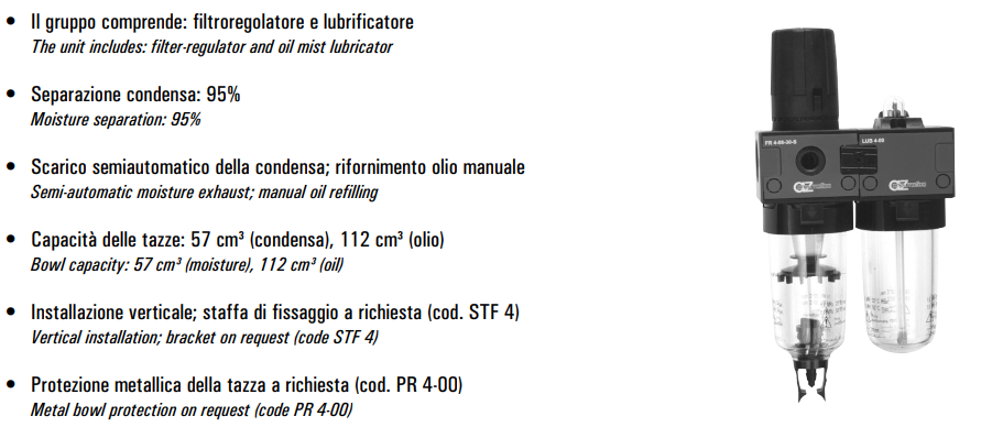 Zespół przygotowania powietrza FR+L G1/2″ FR+L 4-08-30-S
