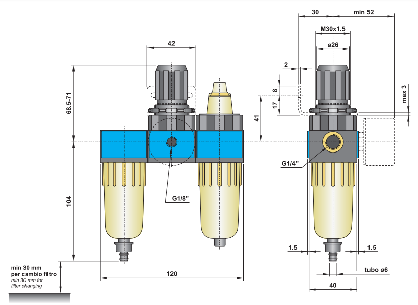 Zespół przygotowania powietrza G1/4″ FRL 2-08-25-S