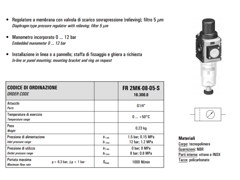 Regulator filtra  mini G1/4” FR 2MK-08-05-S