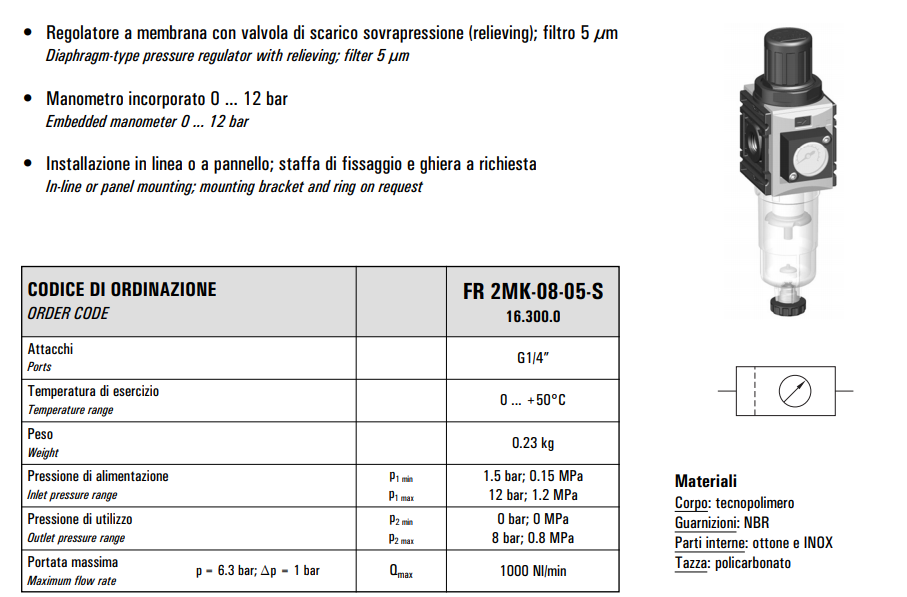 Regulator filtra  mini G1/4” FR 2MK-08-05-S