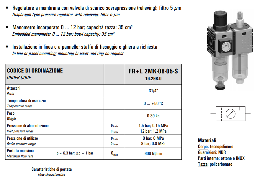 Jednostka przygotowania powietrza mini G1/4” FR+L 2MK-08-0