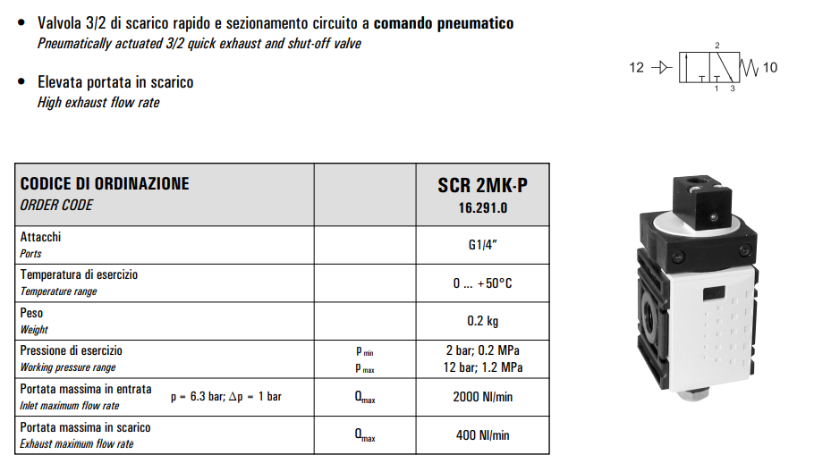 Zawór szybkiego odpowietrzania mini 3/2 G1/4” SCR 2MK-P