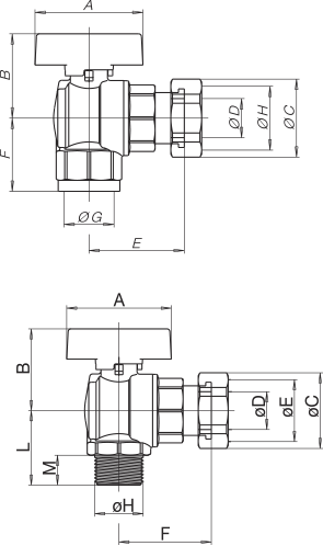 Zawór kulowy do gazu VENUS ANGLE WITH NUT