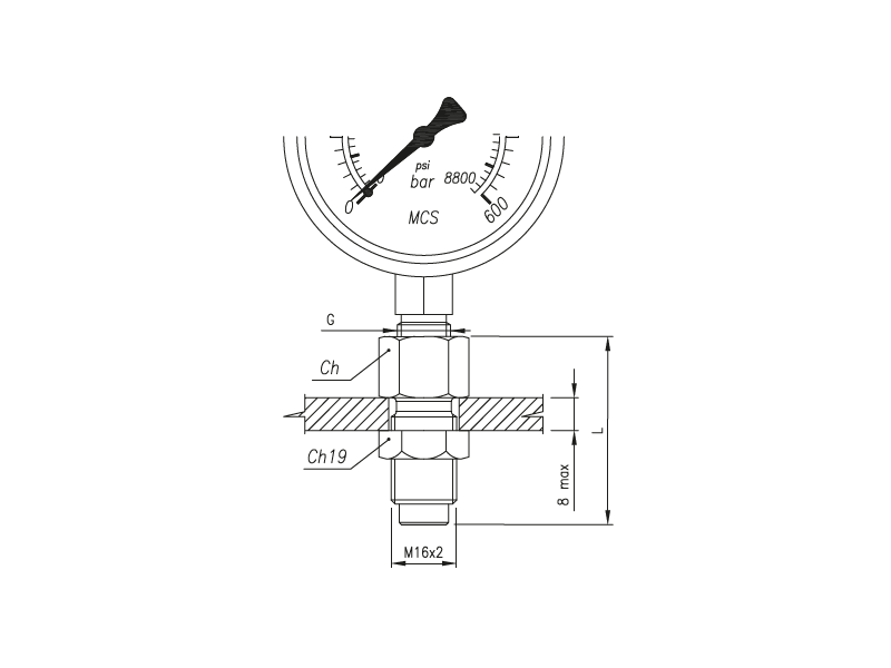 Złącze pomiarowe proste GW calowy pod manometr / GZ 16x2,0