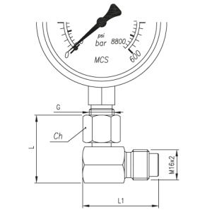 Złącze pomiarowe kątowe 90° GW calowy pod manometr / GZ 