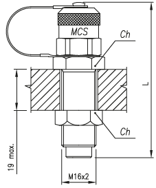 Złącze pomiarowe proste GZ 16x2,0 / GZ grodziowy 16x2,0
