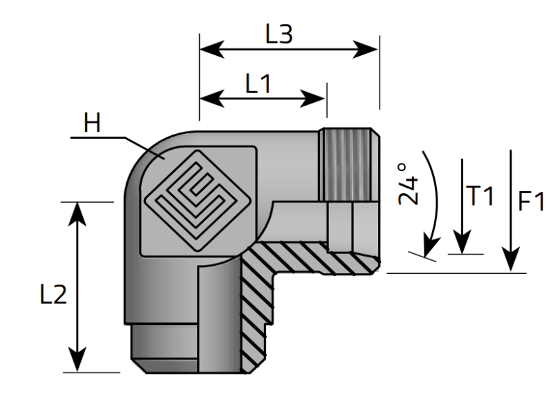Przyłącze kątowe 90° WAS 06L M12x1,5, Materiał: Stal cz
