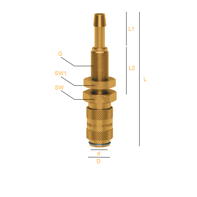 Szybkozłącze NW 2,7 grodziowe pod wąż, Materiał: Mosią