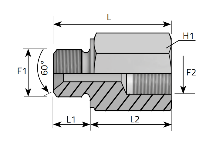 Przyłącze proste GAI-L BSPP, Materiał: Stal węglowa Cr(V