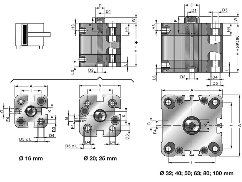 Siłownik kompaktowy ISO 21287/UNITOP SK21 z gwintem zewnęt