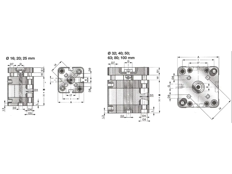 Siłownik kompaktowy ISO 21287/UNITOP SK21 antyobrotowy, ISO