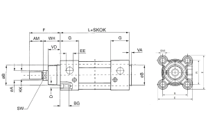 Siłownik STANDARD ISO15552/6431 z dwustronnym tłoczyskiem,