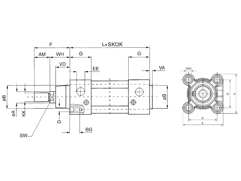 Siłownik STANDARD ISO15552/6431 z dwustronnym tłoczyskiem,