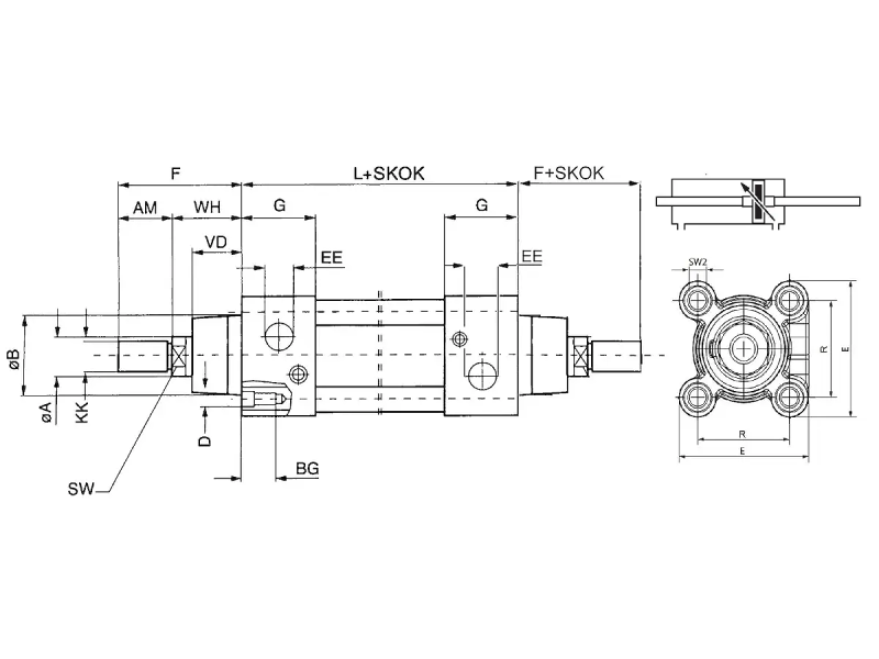 Siłownik STANDARD ISO15552/6431 z dwustronnym tłoczyskiem,