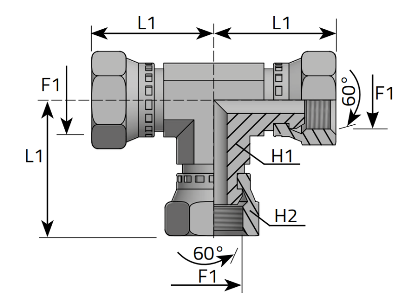 Trójnik TN 1/8" BSPP, Materiał: Stal węglowa Cr(VI)-free/