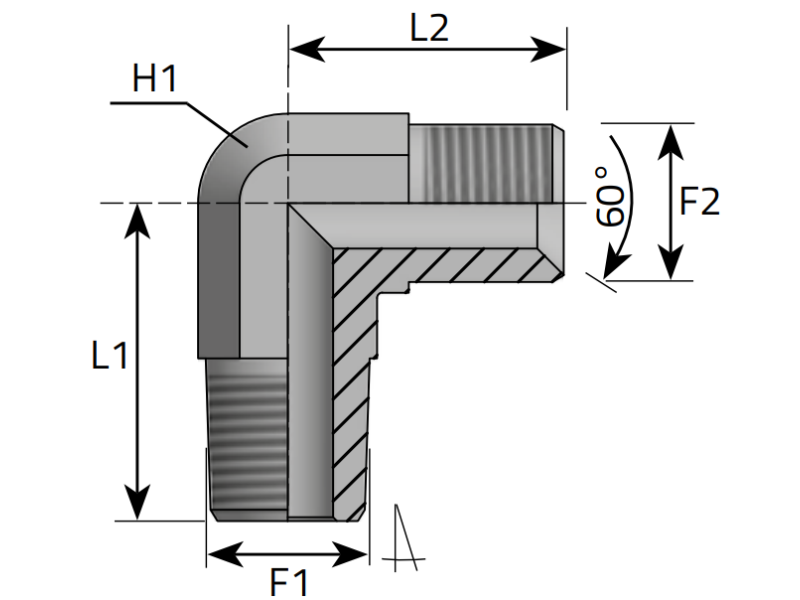 Przyłącze kątowe 90° WE 1/8" BSPP - 1/8" BSPT, Materiał