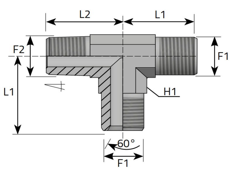 Trójnik niesymetryczny TEL 1/8" BSPP - 1/8" BSPT, Materiał
