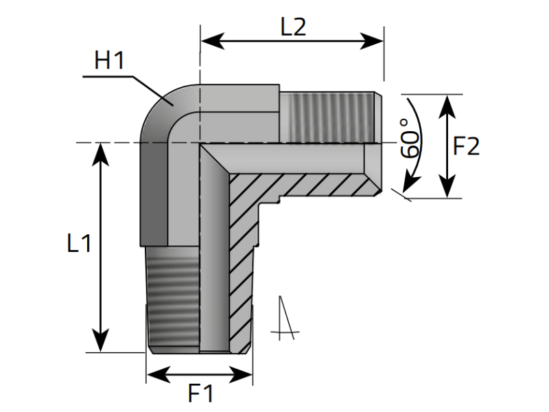 Przyłącze kątowe 90° WE 1/8" BSPP - 1/8" NPT, Materiał: