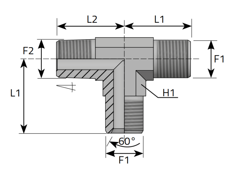 Trójnik niesymetryczny TEL BSPP-NPT, Materiał: Stal węglo