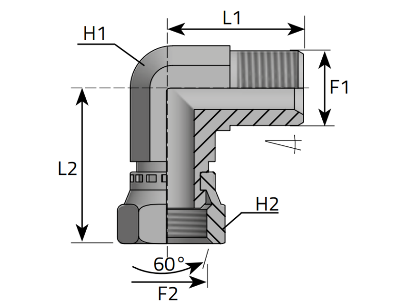 Przyłącze kątowe 90° WNR 1/8" BSPP - 1/8" NPT, Materiał
