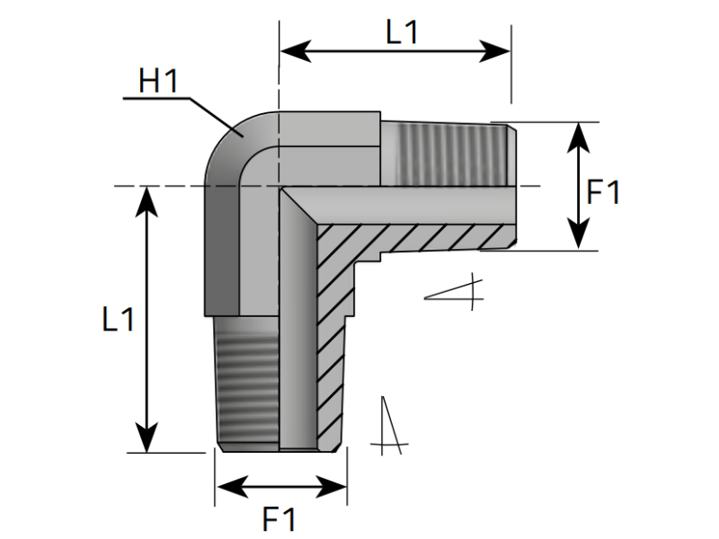 Przyłącze kątowe 90° W 1/8" BSPT stożkowy, Materiał: S