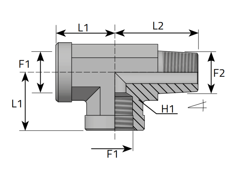 Trójnik niesymetryczny TWL 1/8" NPT, Materiał: Stal węglo