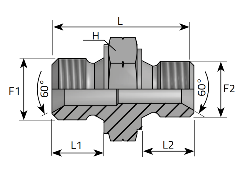 Złącze proste redukcyjne MGR stożek 60° M12x1,5 - M10x1,0, Materiał: Stal węglowa Cr(VI)-free/Zn-Ni, Rozmiar gwintu: M12x1,5 - M10x1,0