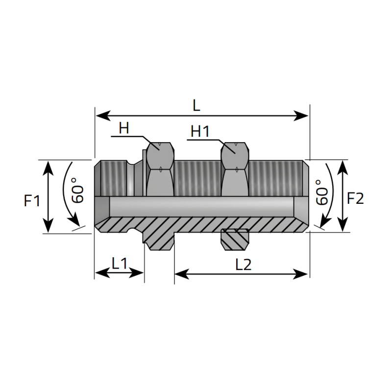 Złącze proste grodziowe MSV stożek 60° M14x1,5, Materiał: Stal węglowa Cr(VI)-free/Zn-Ni, Rozmiar gwintu: M14x1,5