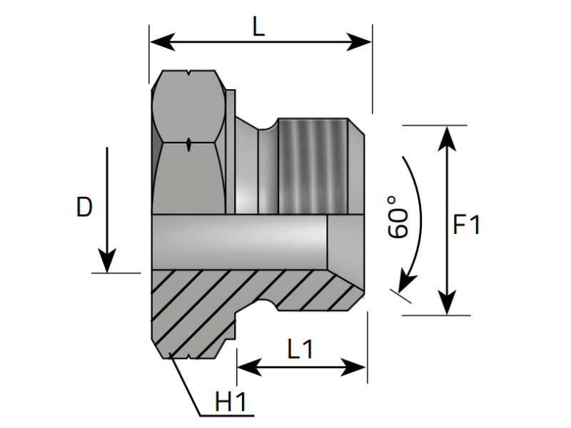 Złącze proste do spawania ROOV M stożek 60° M10x1,0, Mat