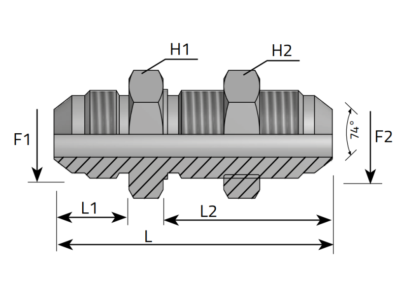 Złącze proste grodziowe SV 7/16" JIC, Materiał: Stal węg