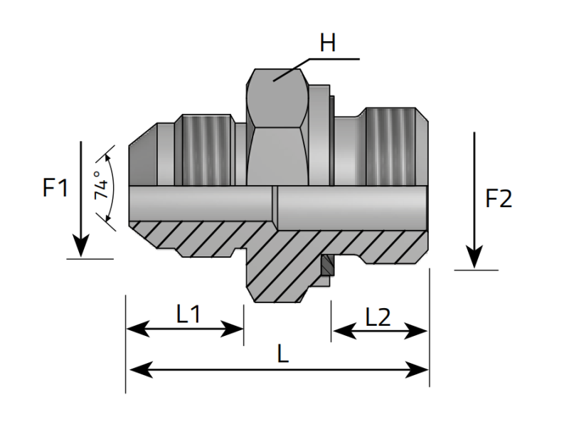 Przyłącze proste GE 7/16" JIC - 1/8" BSPP, Materiał: Stal