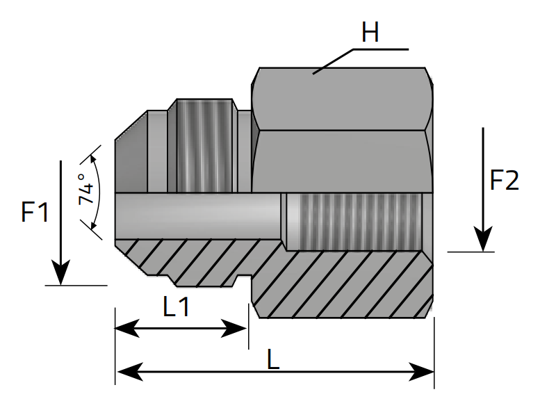 Przyłącze proste GAI 7/16" JIC - 1/8" BSPP, Materiał: Sta